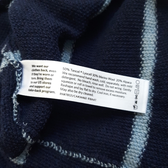 FINAL ⬇️ Eileen Fisher | Merino Blend Striped Bateau Neck Top in Navy - Picture 6 of 7